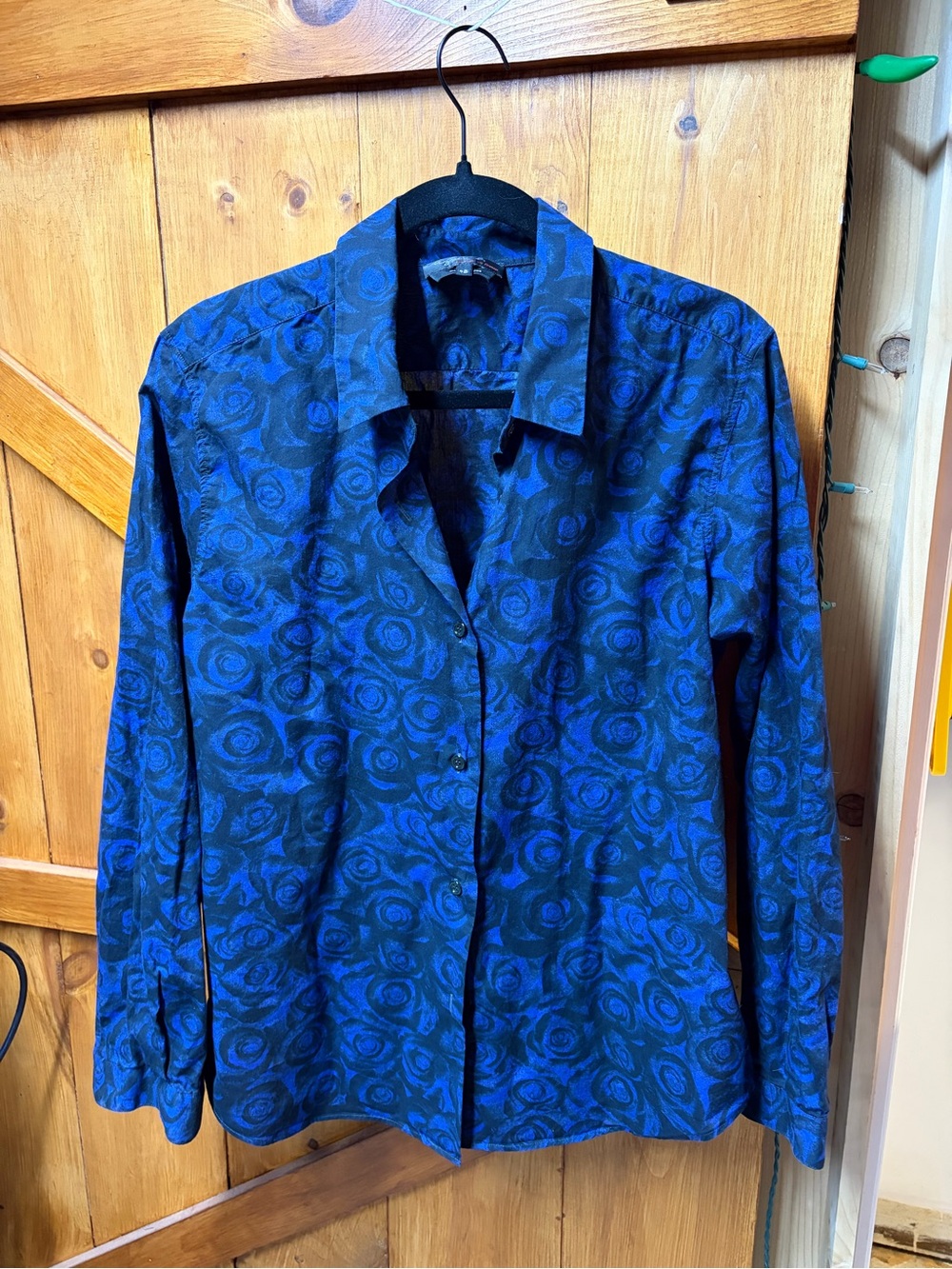 Agnes B. Blue and Black Floral Button-Down Shirt